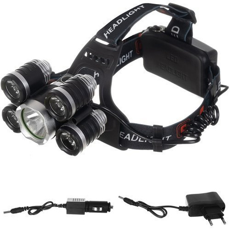 Latarka Czołowa Czołówka LED 5xLED Akumulatorowa Mocna 2x 18650 USB 4 tryby