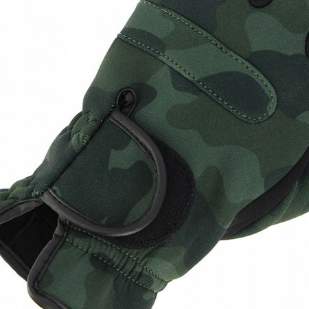 Rękawiczki Camo z odsłanianymi palcami neoprenowe kamuflaż moro NGT rozmiar L regulowane na rzep
