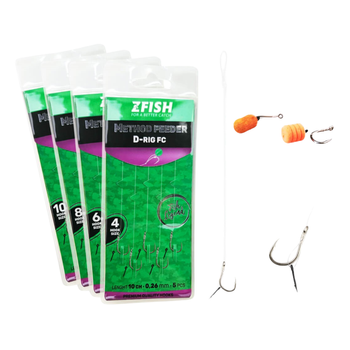 Przypony Method Feeder D-RIG Bagnet Karpiowe Fluorocarbon Hak 10 ZFISH 5szt