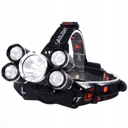 Latarka Czołowa Czołówka LED 5xLED Akumulatorowa Mocna 2x 18650 USB 4 tryby