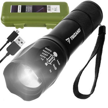 Latarka LED Taktyczna Akumulatorowa Mocna USB Etui