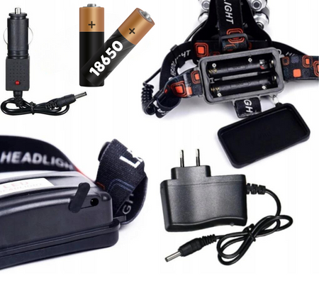 Latarka Czołowa Czołówka LED 5xLED Akumulatorowa Mocna 2x 18650 USB 4 tryby
