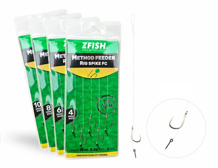Przypony Method Feeder Bagnet Igła Karpiowe Fluorocarbon Hak 10 ZFISH 5 szt